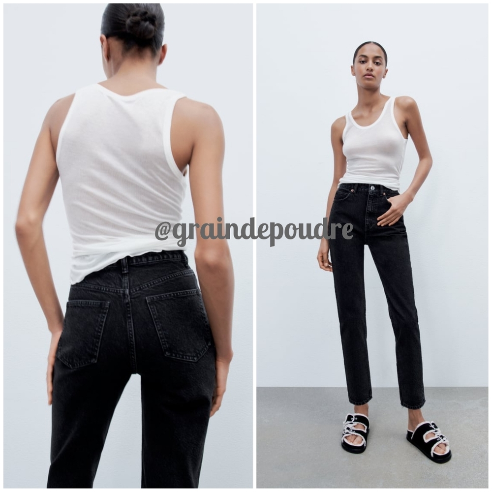 New! Zara Black Classic Mom Fit High Rise Stiff Jeans Ankle Length 34 2 - Picture 1 of 1